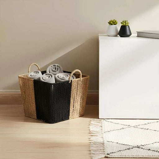 Malorie Paper Rope Storage Basket With Handle 35X35X25Cm - Brown/Black Pan Home