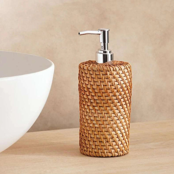 Manila Rattan Soap Dispenser 8X8X19Cm -Natural Pan Home
