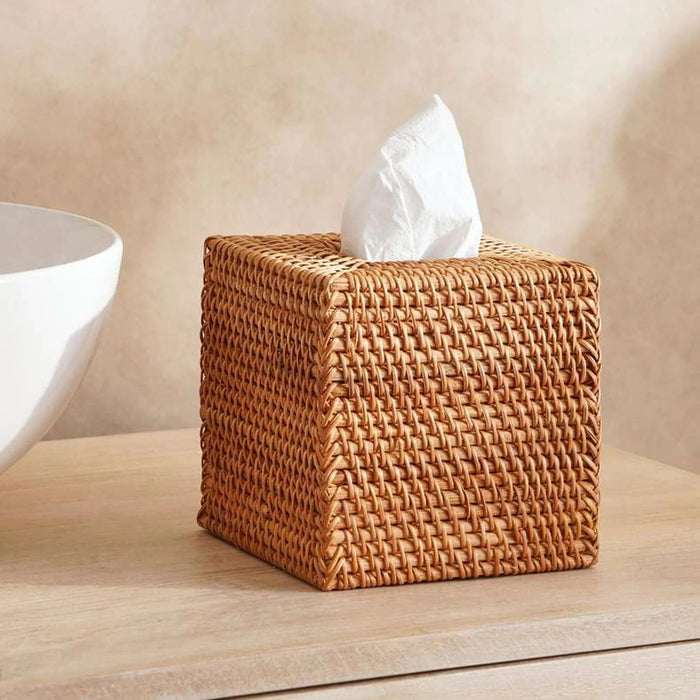 Manila Rattan Tissue Box Holder 14X14X14Cm-Natural Pan Home