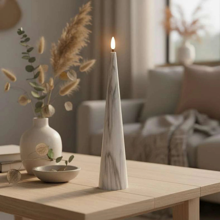 Marbella Led Marbled Conical Taper Candle Dia5.5X25Cm - White