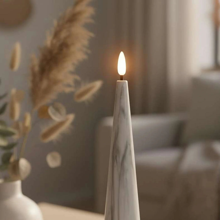 Marbella Led Marbled Conical Taper Candle Dia5.5X25Cm - White