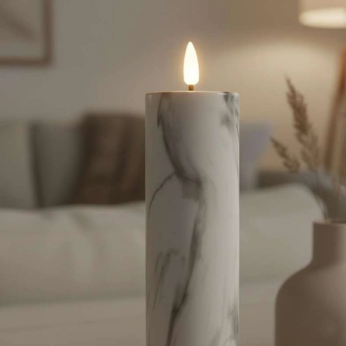Marbella Led Marbled Pillar Candle Dia5X21Cm - White