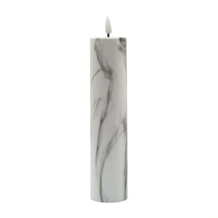 Marbella Led Marbled Pillar Candle Dia5X21Cm - White