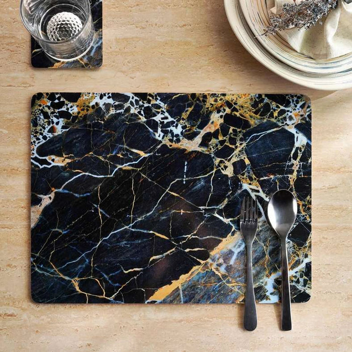 Marble 4 Piece Corkback Placemat Set 30X40Cm - Black