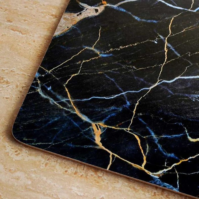 Marble 4 Piece Corkback Placemat Set 30X40Cm - Black