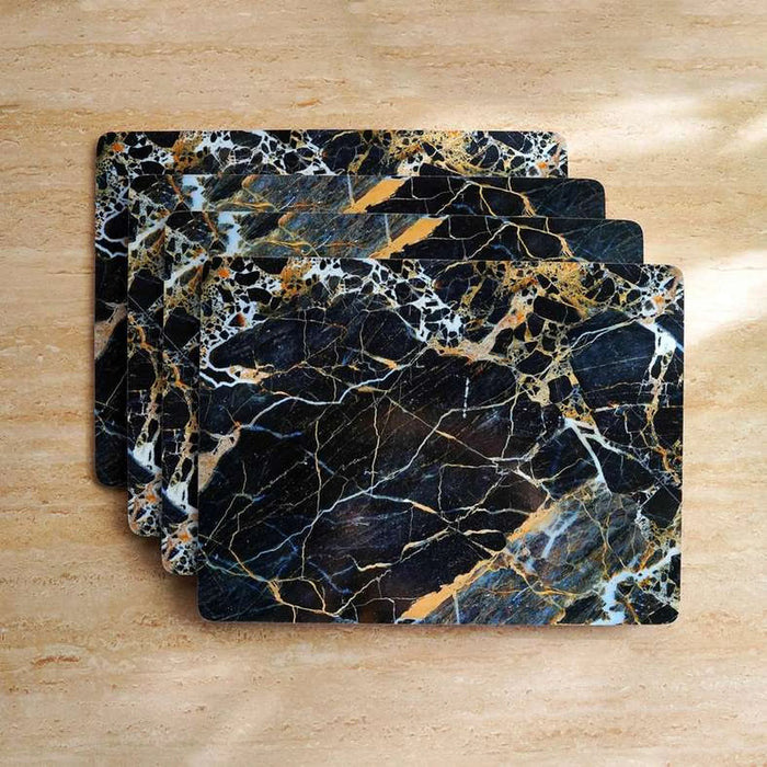 Marble 4 Piece Corkback Placemat Set 30X40Cm - Black