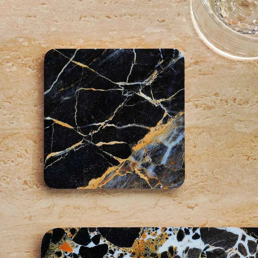 Marble 4Piece Corkback Coaster Set 10X10Cm - Black Pan Home