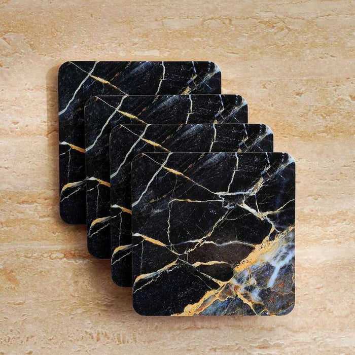 Marble 4Piece Corkback Coaster Set 10X10Cm - Black Pan Home