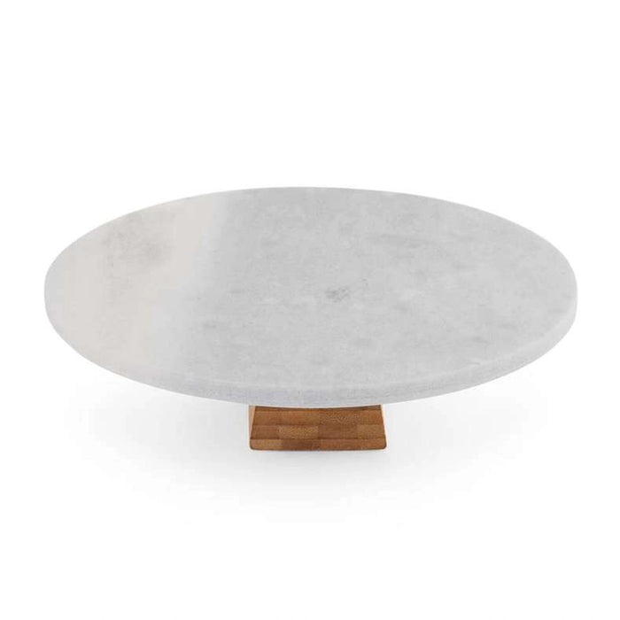 Marble Cake Stand With Bamboo Base - White Natural Pan Home