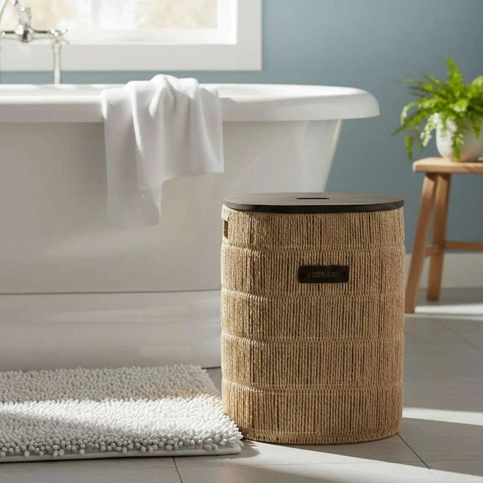 Margaret Laundry Hamper With Wooden Lid 36X25X48.5Cm - Natural Pan Home