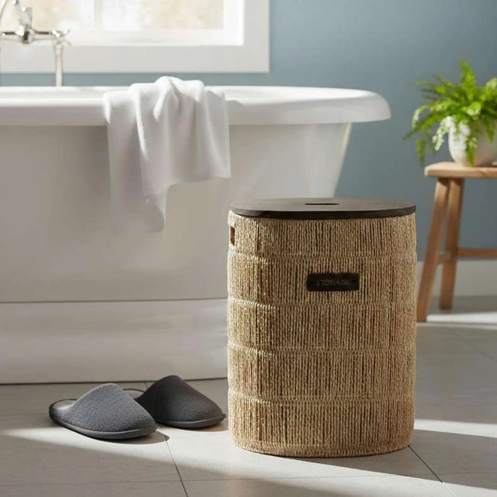 Margaret Laundry Hamper With Wooden Lid 39X30X54Cm - Natural