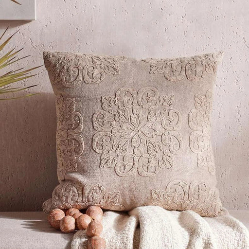 Mariah Embroidered Down Alternative Filled Cushion 50X50Cm - Beige Pan Home