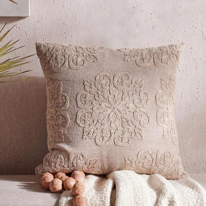 Mariah Embroidered Down Alternative Filled Cushion 50X50Cm - Beige Pan Home