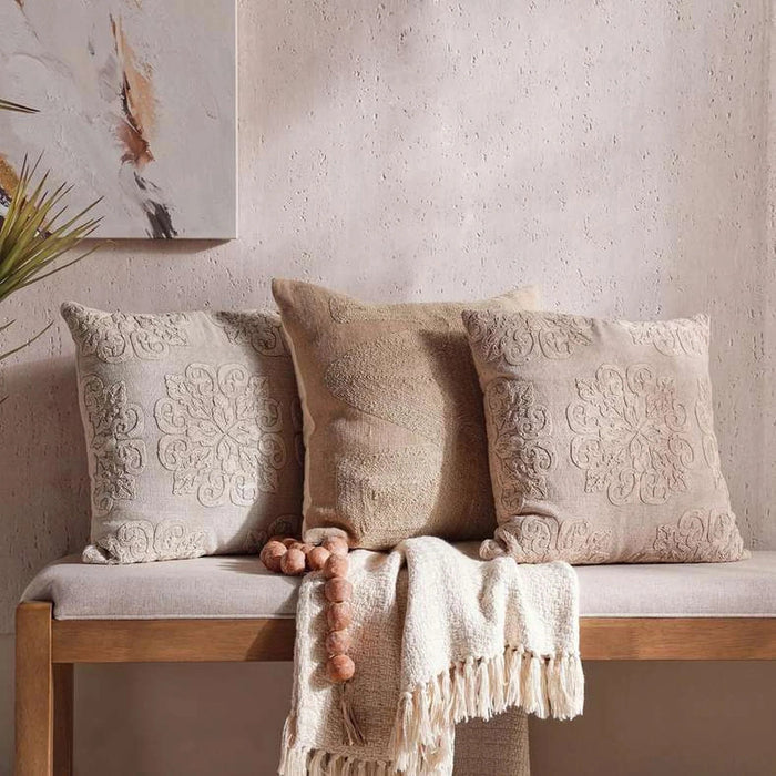 Mariah Embroidered Down Alternative Filled Cushion 50X50Cm - Beige Pan Home