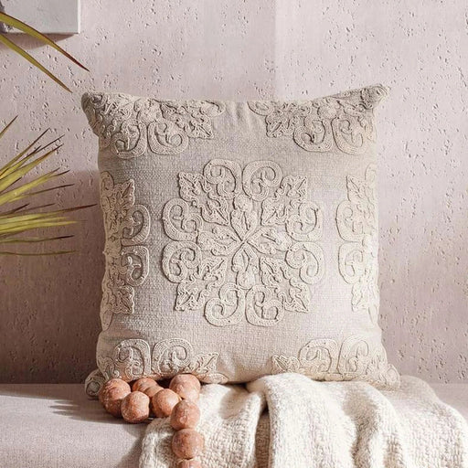 Mariah Embroidered Down Alternative Filled Cushion 50X50Cm - Natural Pan Home