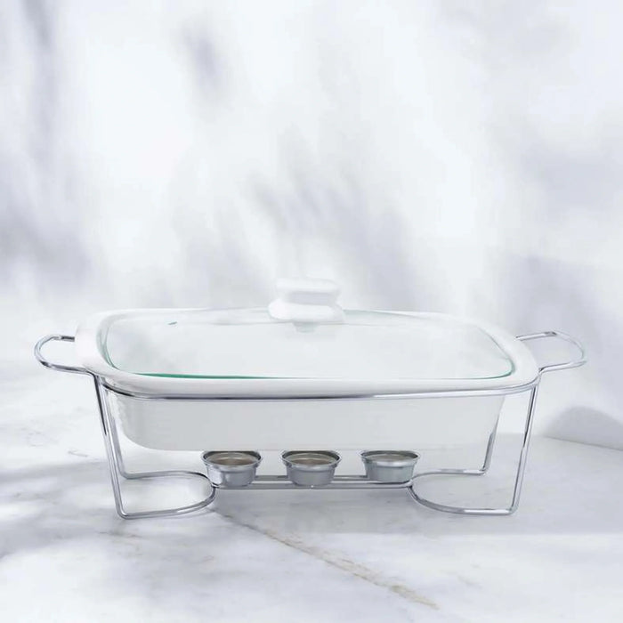 Marlin Rectangular Food Warmer With Glass Lid 3.1L - White