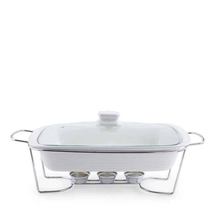 Marlin Rectangular Food Warmer With Glass Lid 3.1L - White