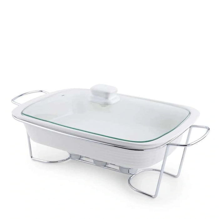 Marlin Rectangular Food Warmer With Glass Lid 3.1L - White