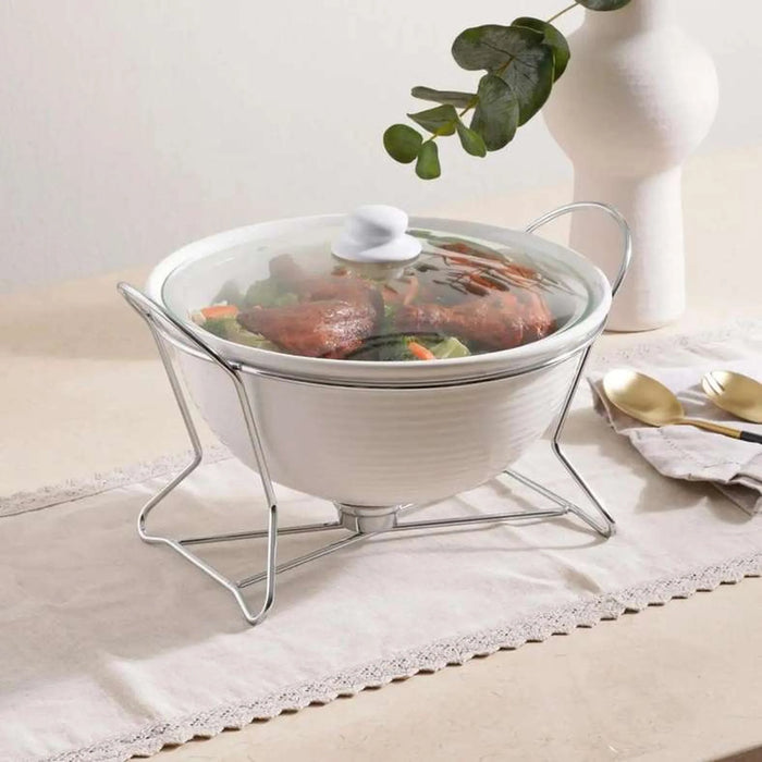 Marlin Round Food Warmer With Glass Lid 3.7L - White