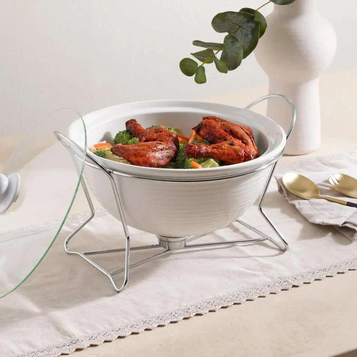 Marlin Round Food Warmer With Glass Lid 3.7L - White