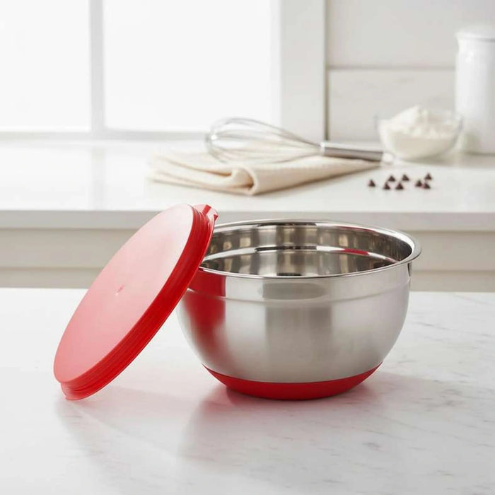 Martha Stainless Steel Mixing Bowl With Lid Dia22Cm -Chrome & Red Pan Home