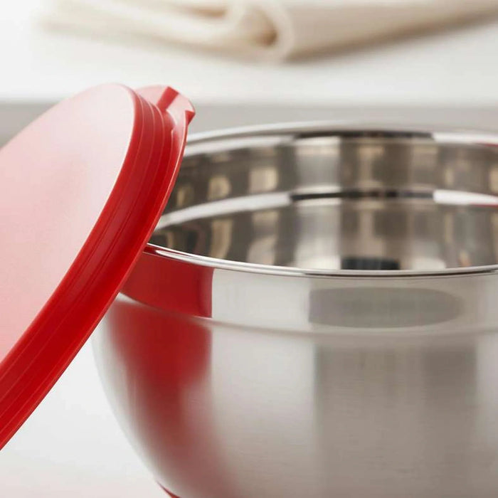 Martha Stainless Steel Mixing Bowl With Lid Dia22Cm -Chrome & Red Pan Home