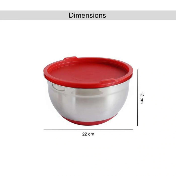 Martha Stainless Steel Mixing Bowl With Lid Dia22Cm -Chrome & Red Pan Home