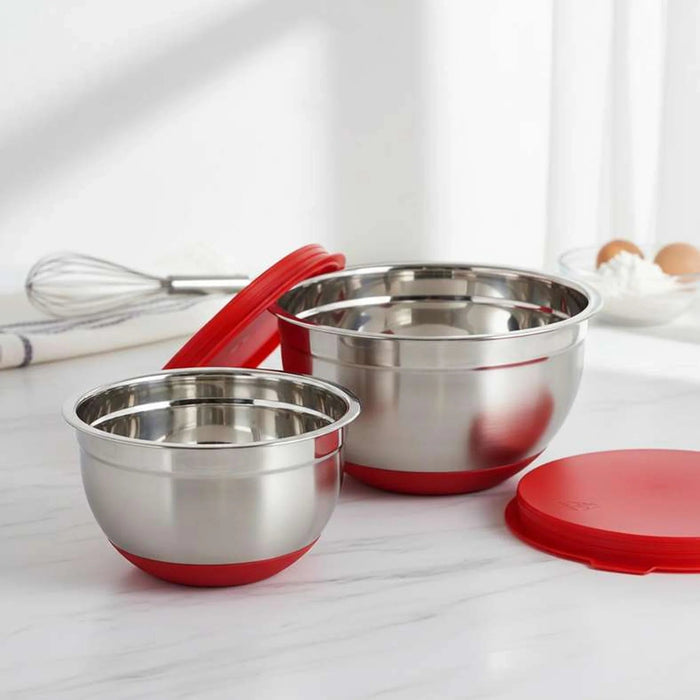 Martha Stainless Steel Mixing Bowl With Lid Dia26Cm -Chrome & Red Pan Home