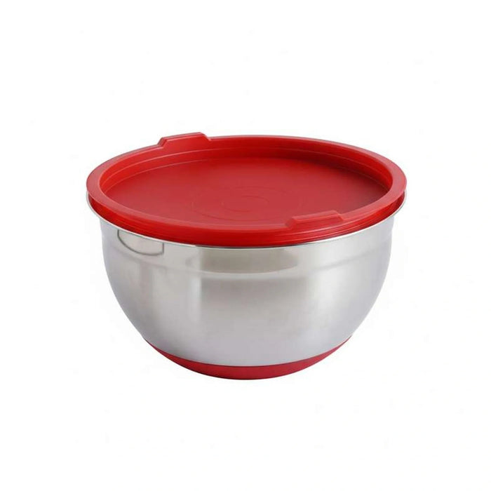 Martha Stainless Steel Mixing Bowl With Lid Dia26Cm -Chrome & Red Pan Home