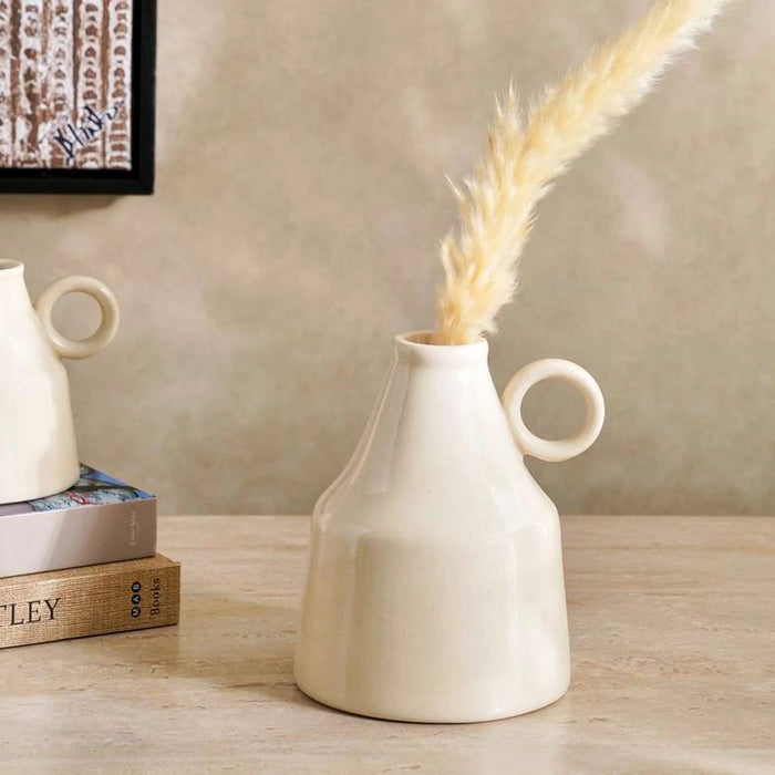 Martina Ceramic Vase With Handles 11X13.5Cm- White