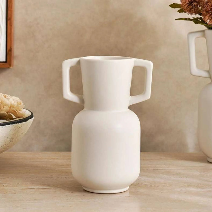 Martina Ceramic Vase With Handles 9.5X18Cm- White