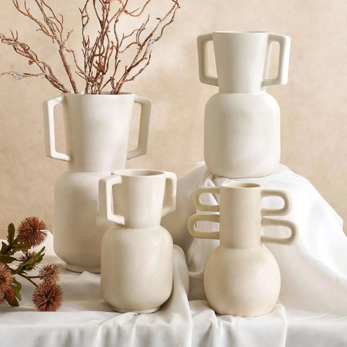 Martina Ceramic Vase With Handles 9.5X18Cm- White