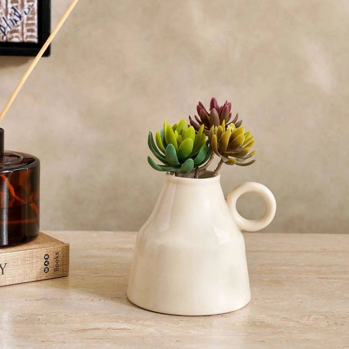 Martina Ceramic Vase With Handles 9X9.5Cm- White