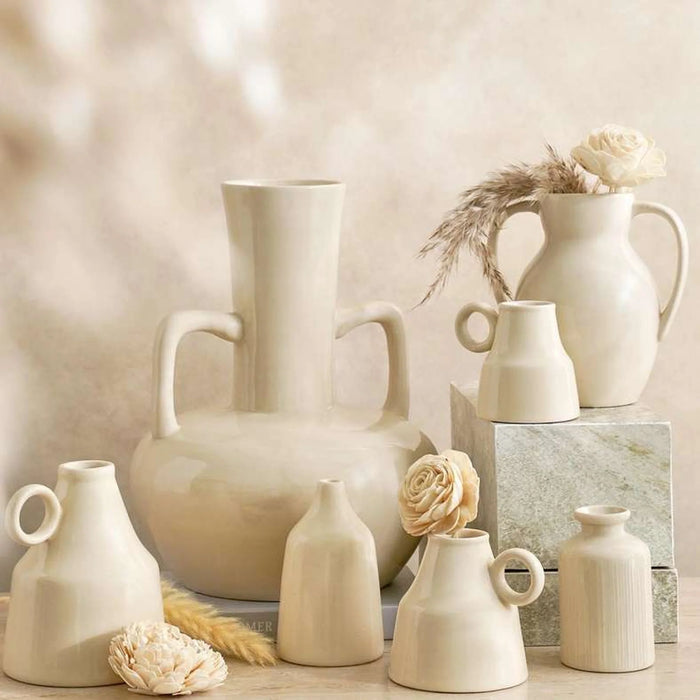 Martina Ceramic Vase With Handles 9X9.5Cm- White
