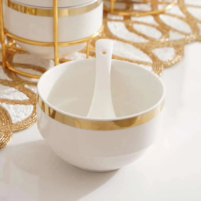Masar 15-Piece Soup Serving Set With Stand - White & Gold