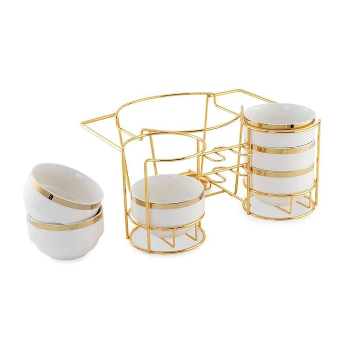 Masar 15-Piece Soup Serving Set With Stand - White & Gold