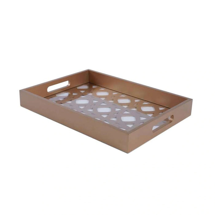 Mashrabiya Wooden Decorative Tray 36X26X4.5Cm- Gold Pan Home