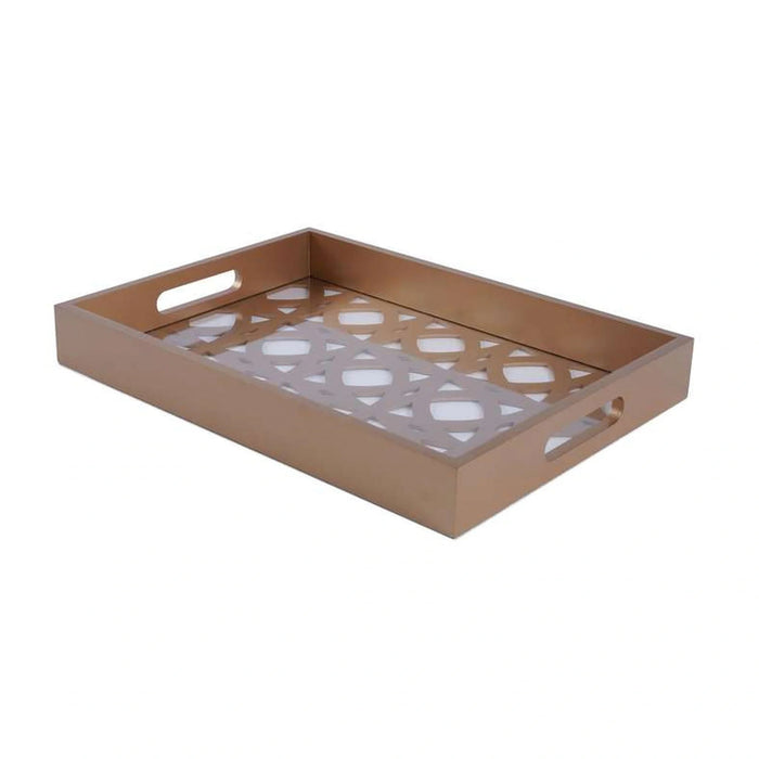 Mashrabiya Wooden Decorative Tray 45X30X5Cm- Gold Pan Home