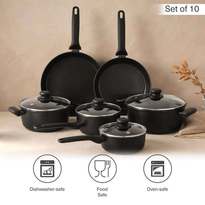 Mateo 10-Piece Cookware Set -Black Pan Home