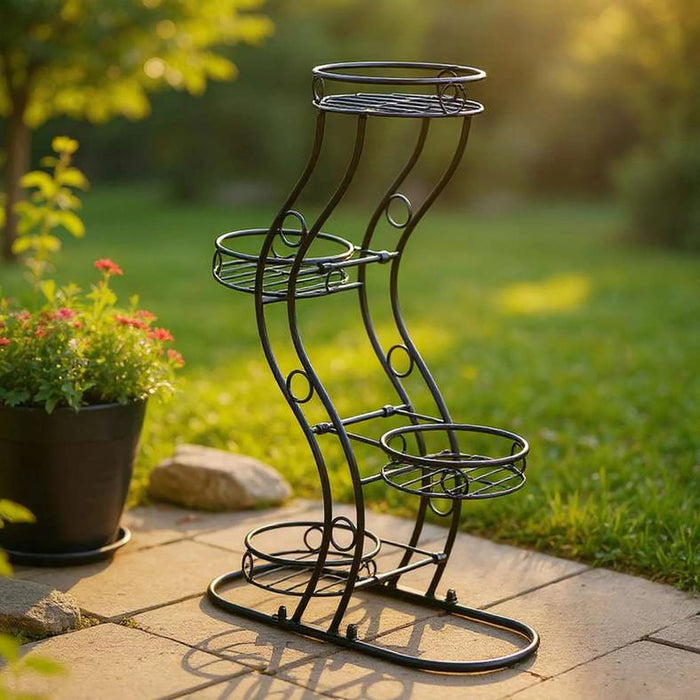 Matis Metal 4 Pots Planter Stand 45X19X68Cm - Black Pan Home
