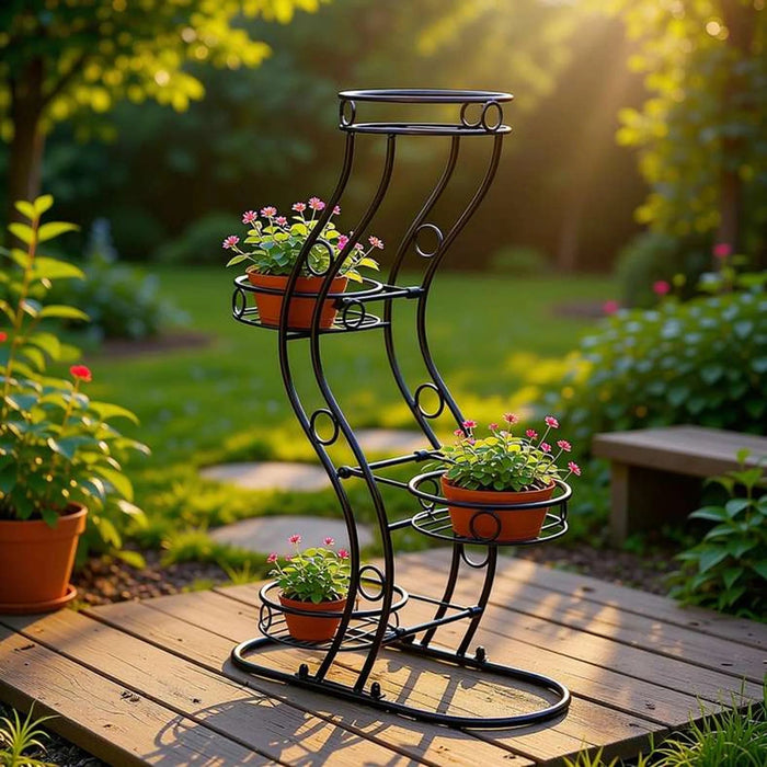 Matis Metal 4 Pots Planter Stand 45X19X68Cm - Black Pan Home