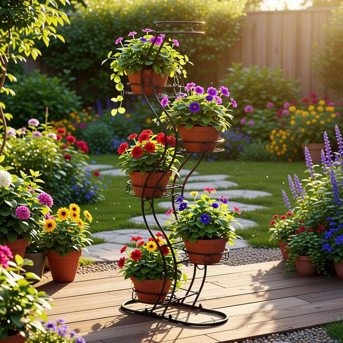 Matis Metal 6 Pots Planter Stand 45X19X106Cm - Black Pan Home