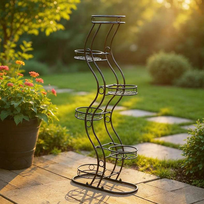 Matis Metal 6 Pots Planter Stand 45X19X106Cm - Black Pan Home