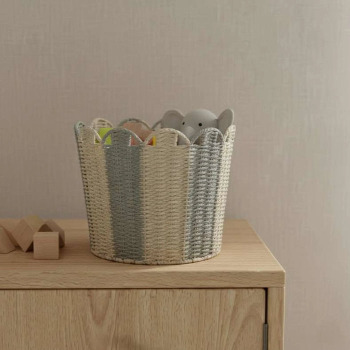Maui Scalopped Iron Framed Rope Basket 27X25Cm -Grey
