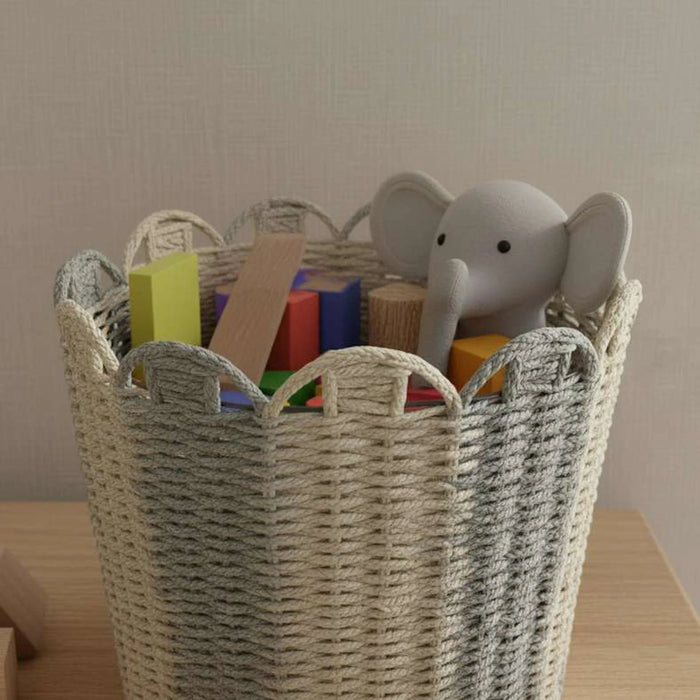 Maui Scalopped Iron Framed Rope Basket 27X25Cm -Grey