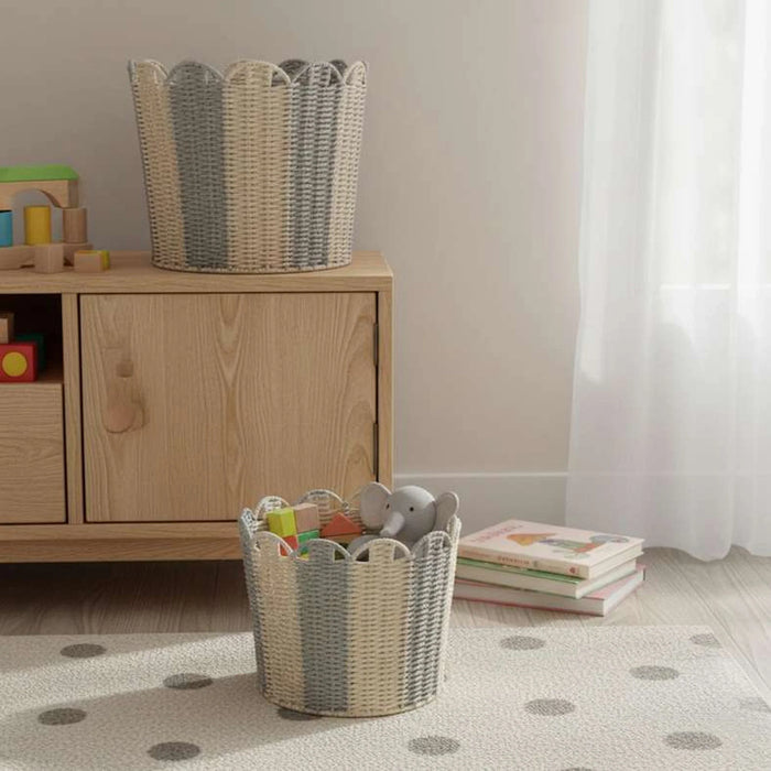 Maui Scalopped Iron Framed Rope Basket 27X25Cm -Grey
