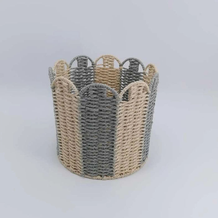 Maui Scalopped Iron Framed Rope Basket 27X25Cm -Grey