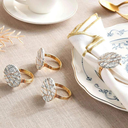 Maze Stone 4 Piece Napkin Ring Set 3.8X4Cm- Gold Pan Home