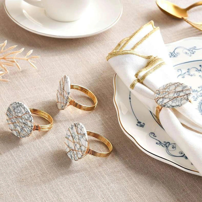 Maze Stone 4 Piece Napkin Ring Set 3.8X4Cm- Gold Pan Home