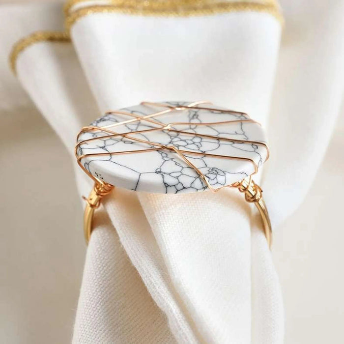 Maze Stone 4 Piece Napkin Ring Set 3.8X4Cm- Gold Pan Home
